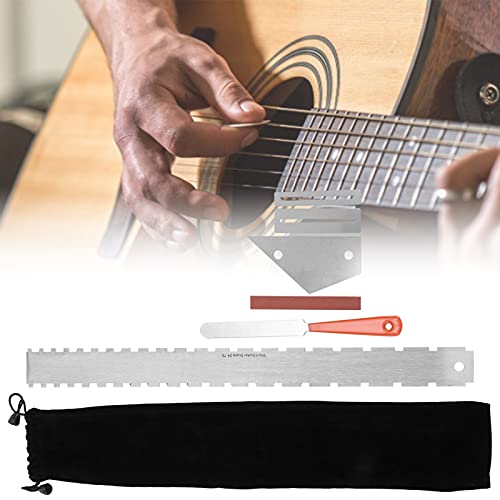 CUTULAMO Herramientas de Reparación de Pulido de Trastes de Guitarra, Fabricación Profesional Juego de Limas de Guitarra Regla de Nivelación de Muescas de Limas de Guitarra para Proteger el Diapasón