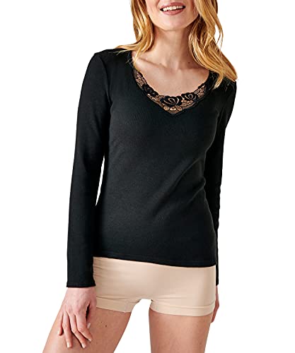Damart Haut Fine Cote Dentelle Thermolactyl Degré 3 Camiseta térmica, Noir (Noir), S para Mujer