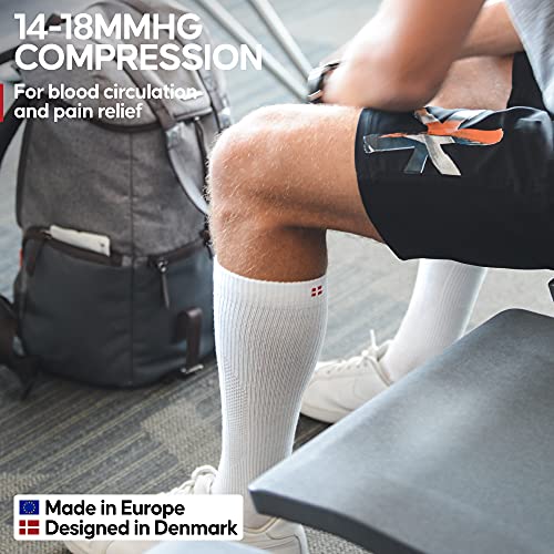 DANISH ENDURANCE Calcetines de Compresión de Algodón Orgánico Pack de 3 (Blanco, EU 43-47)