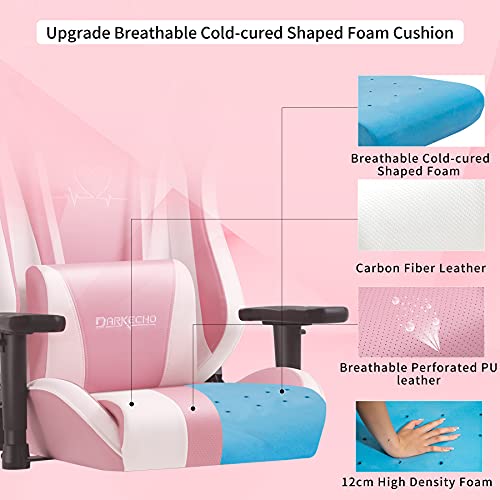 Darkecho Sillas Gaming Ergonómica Sillon de Oficina con reposapiés, Silla Gamer Ordenador 160kg, 2D Ajustables reposabrazos Almohada Lumbar Sillón Racing Esport, Cuero la PU Fibra de Carbono. Rosa