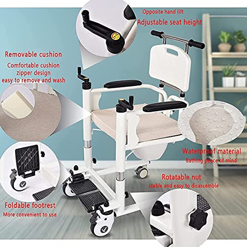 DDCHH Silla de Ruedas para Inodoro 4 en 1, Silla de Habitación con Inodoro Plegable Carga 120KG, 4 Frenos de Ruedas 360 °, Adecuado para Silla de Ruedas de Rehabilitación en Hogares de Ancianos