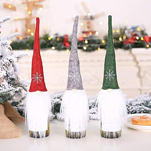 Decoración para botella de vino Gnomos de Navidad escandinavos Tomte Santa Claus Botella de Navidad Wrap Rope Sweater Knit Dinning Table Decor Champagne Coat Cover Otoño Invierno 2020 (verde)