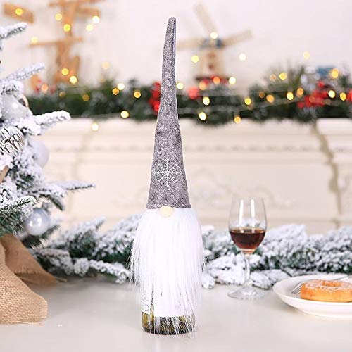 Decoración para botella de vino Gnomos de Navidad escandinavos Tomte Santa Claus Botella de Navidad Wrap Rope Sweater Knit Dinning Table Decor Champagne Coat Cover Otoño Invierno 2020 (verde)