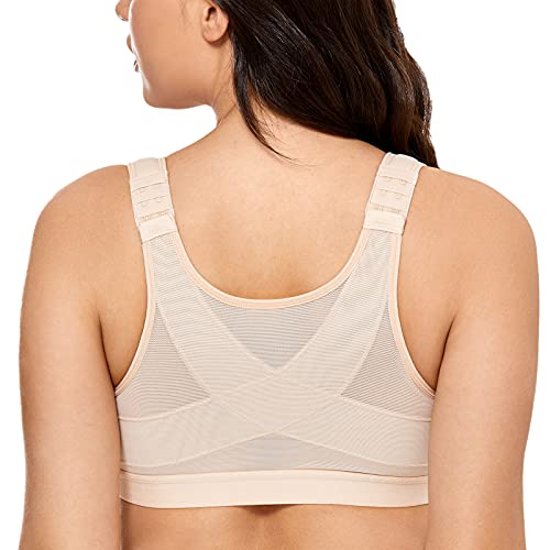 DELIMIRA - Sujetador Corrector de Postura con Soporte de Espalda en X para Mujer Gris Pardo 95C
