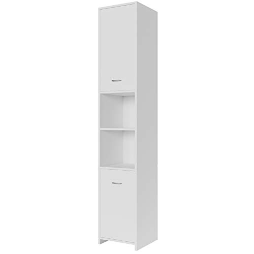 Deuba Armario Alto de baño Blanco 185x30x30cm Mueble para Cuarto de baño con 2 Puertas y 6 estantes