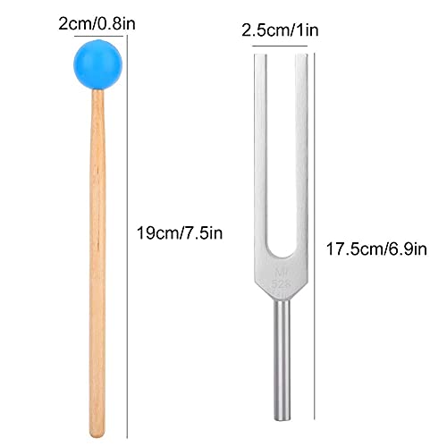 Diapasón 528 Hz, Horquilla de afinación de 528 Hz Horquilla de aleación de aluminio, Juego de diapasón médico 528HZ con Golpe del mazo y Bolsa de Terciopelo