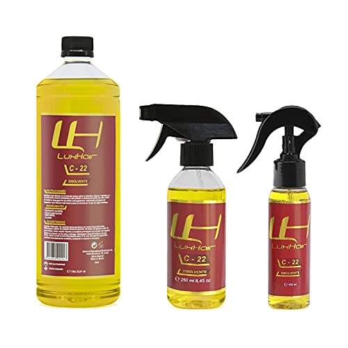 Disolvente capilar C22 de LuxHair para prótesis, extensiones de pelo y pelucas. Limpiador de adhesivos y pegamentos de cabello de fácil uso | 250 ml |
