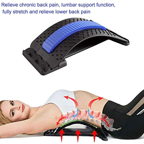 Dispositivo de Estiramiento de La Espalda, lumbar Dispositivo de Estiramiento para Alivia el Dolor de Espalda Dolor Muscular - Negro + Azul