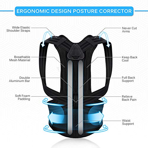 Doact Corrector de Postura Recta Soporte de Espalda para Mujeres y Hombres Alivio del Dolor en Parte Superior de Espalda Mejorar Postura Posture Corrector Aliviar la Joroba Mejorar Postura (44"-51")