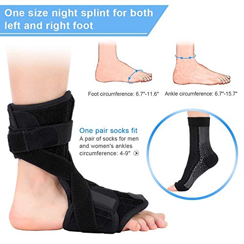DOACT Fascitis Plantar Férula Nocturna et Medias de Compresión para la Fascitis Plantar con Cinta de Estiramiento para Hombre y Mujer Fascia Plantar Corrigiendo el Apoyo del Pie, Aliviar el Dolor