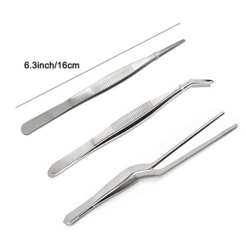 Doenorme Pinzas de acero inoxidable con puntas de precisión para cocinar utensilios de belleza culinaria y médica, 6,3 pulgadas