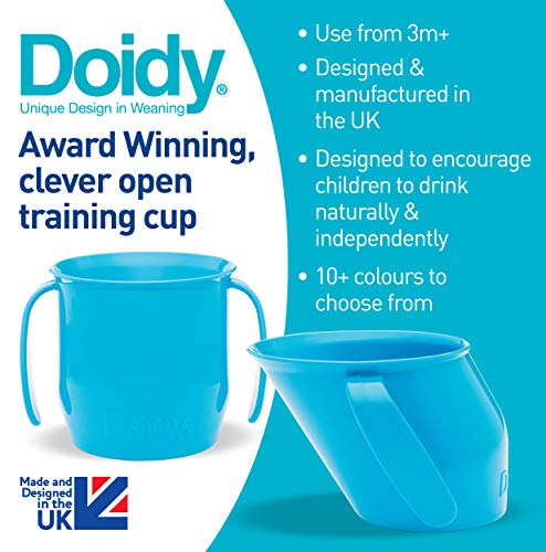 Doidy Cup Tacitas de aprendizaje abiertas para nenes y bebés – Diseño oblicuo único - Vaso para bebé de dos asas – Taza genial para el destete para leche, agua y zumos Uso desde 3-6 meses hasta niños (Azul)