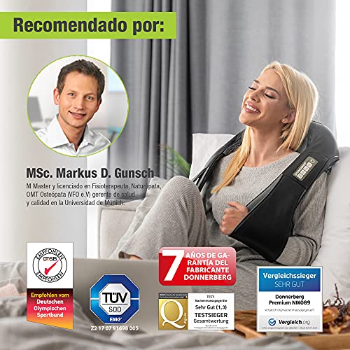 Donnerberg Masajeador Cervical y Espalda Masajeador de Cuello y hombros Masaje Shiatsu con Calor Infrarrojo - 7 AÑOS DE GARANTÍA - Marca Original Alemana