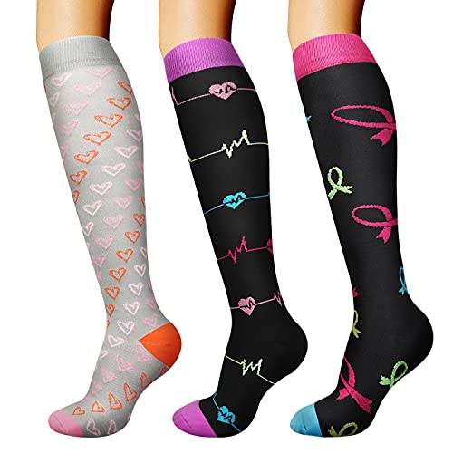 DRESHOW Calcetines de Compresión para Hombres y Mujeres 3/7 Pares 15-20 mmHg es el Mejor para Running, Correr, Senderismo, Volar, Viajar, Varicosas, Médico, Deportivo, Embarazo
