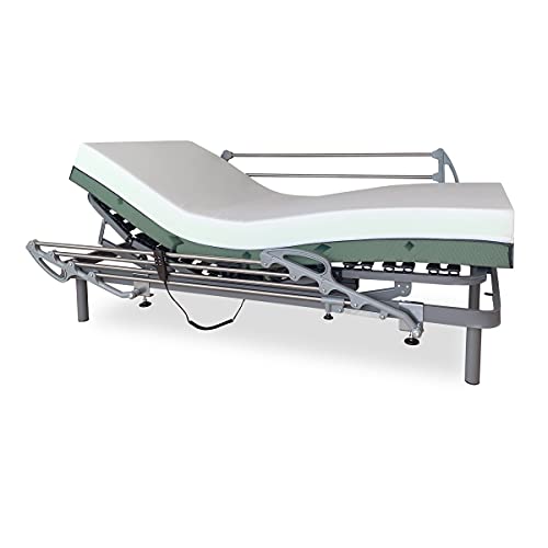 Duérmete Online Pack Cama Eléctrica Articulada Reforzada Ergomedic Pro + Colchón Viscoelástico Bio Medic + Barandillas INOX, Gris Antracita, 105x190