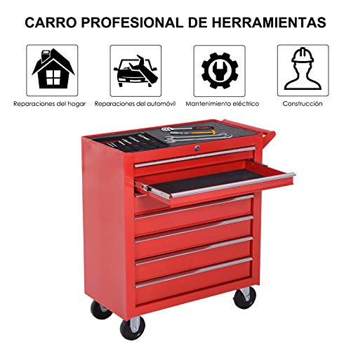 DURHAND Carro de Herramientas con 7 Cajones Caja Taller Cerradura tipo Mueble de Almacenamiento para Taller Garaje y Hogar Chapa de Acero Ruedas 69x33x75cm Rojo