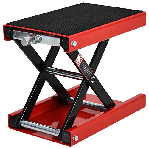 DURHAND Plataforma Elevadora de Tijera con Soporte para Motocicletas con Altura Ajustable Carga 500 kg 41,5x23,5x10-37 cm Negro y Rojo