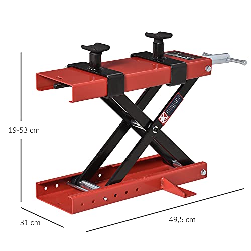 DURHAND Plataforma Elevadora para Motocicletas Carga Máxima 500 kg con Altura Ajustable de 19-53 cm Soporte de Moto para Aparcar o Reparar Taller Garaje Negro y Rojo