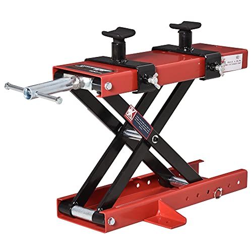 DURHAND Plataforma Elevadora para Motocicletas Carga Máxima 500 kg con Altura Ajustable de 19-53 cm Soporte de Moto para Aparcar o Reparar Taller Garaje Negro y Rojo