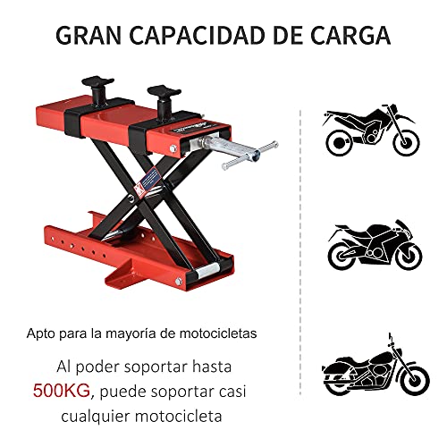 DURHAND Plataforma Elevadora para Motocicletas Carga Máxima 500 kg con Altura Ajustable de 19-53 cm Soporte de Moto para Aparcar o Reparar Taller Garaje Negro y Rojo