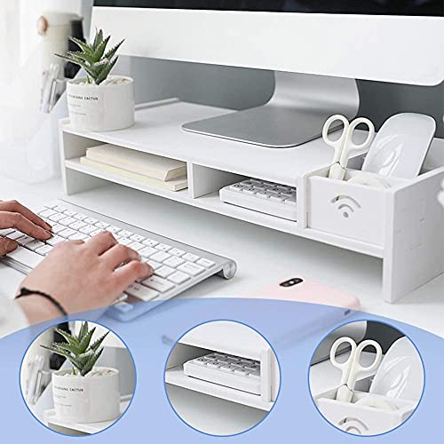 Ejoyous Soporte de Monitor, 2 Niveles Soporte para Monitor de computadora Almacenamiento, Soporte de Impresora portátil Vertical para Oficina, PC, Computadora, Computadora Portátil (Blanco)