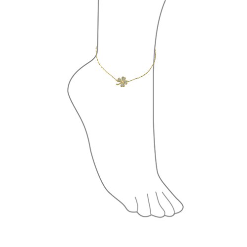El Trébol Trébol De Cuatro Hojas Pulsera Tobillera Suerte Zirconia CZ Tobillera Para Mujer Chapado En Oro De 14K