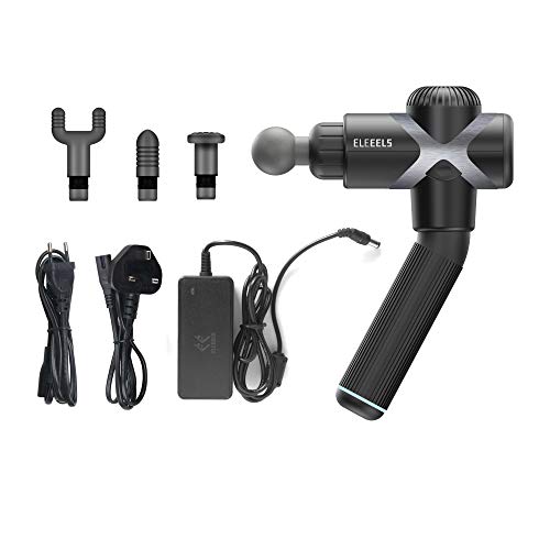 Eleeels X1T - Pistola de Masaje Muscular Vibrante, Percusión, Terapéutico, Masajeador Multifuncional, 6 Velocidades, Recargable, 3200 RPM, Negro