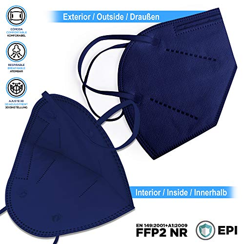 ENERGY FUSION Mascarilla FFP2 Azul Ultra Proteccion, Homologada, Certificación CE (25-Unidadess)