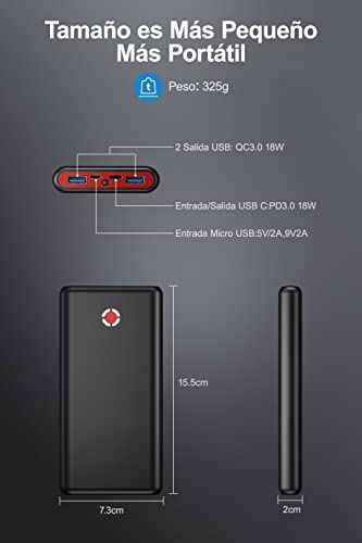 EnergyCell Pilot X7 Power Bank 20000mAh 18W PD y QC3.0 Batería Externa Carga Rapida con 3 Salidas y 2 Entradas para Cargar Dispositivos Inteligentes y Más …