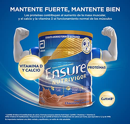 Ensure Nutrivigor - Complemento Alimenticio para Adultos, con HMB, Proteínas, Vitaminas y Minerales, como el Calcio - Sabor Chocolate - 850 g