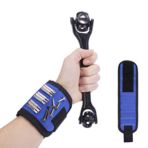 Entemah - Wristband Magnético, Pulsera Magnetica Con Los 15 Imanes Potentes para Sostener Herramientas, Regalos para el Dia del Padre