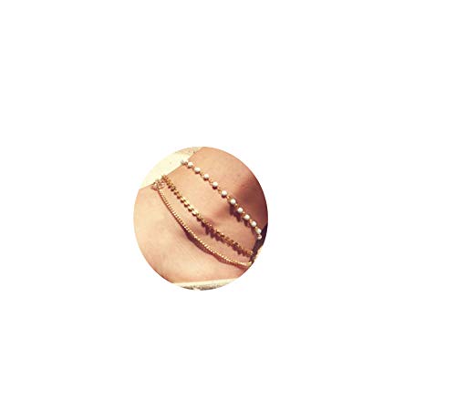 Epinki Tobilleras para Mujer Multicapa Cadena Lentejuela Joyas de Pie Clásico Cadena de Pie Oro 21CM