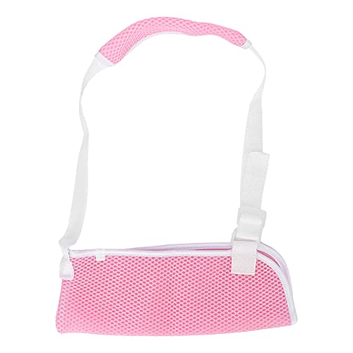 Eslinga de brazo, estabilizador de codo de malla transpirable con correa ajustable para brazo roto, muñeca, codo, lesión de hombro, fractura, esguince (rosa)(Small)