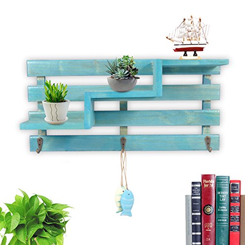 Estantes Flotantes Estante de Almacenamiento de Madera Forma de Trapecio Estante de Pared de Madera Organizador Estante Decoración de Pared para Hogar (Azul)