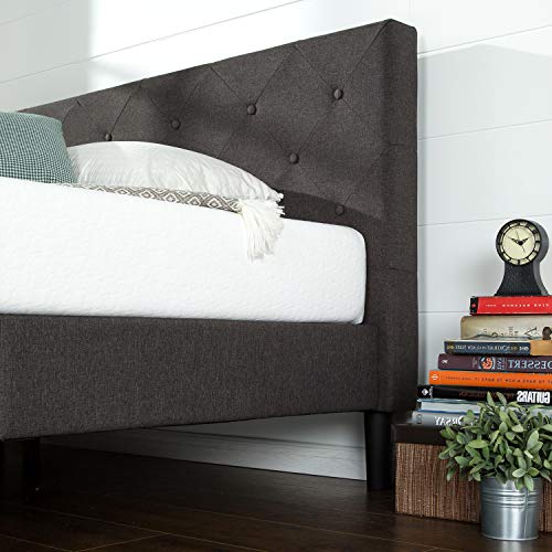 Estructura de cama tapizada ZINUS Shalini de 35 cm | Base para colchón | Soporte de láminas de madera | Para adultos, niños, adolescentes | Montaje sencillo | 90 x 190 cm | Gris oscuro