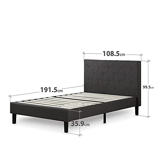 Estructura de cama tapizada ZINUS Shalini de 35 cm | Base para colchón | Soporte de láminas de madera | Para adultos, niños, adolescentes | Montaje sencillo | 90 x 190 cm | Gris oscuro