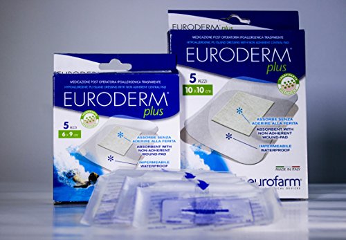 Euroderm Plus(cm 15 x cm 8) Apósito de poliuretano adhesivo con almohadilla central no adherente y de gran absorción,5 Unidades