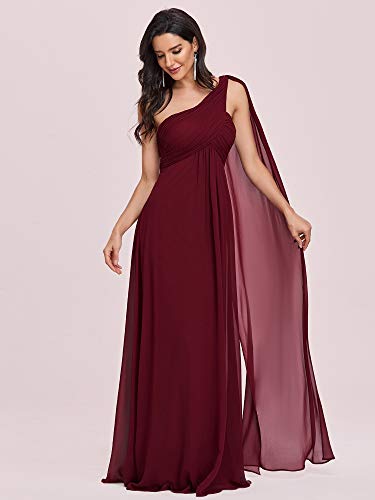 Ever-Pretty Vestido de Noche Largo para Mujer Gasa Un Solo Hombro A-línea Corte Imperio Plisado sin Mangas Borgoña 38