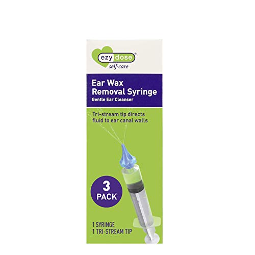 Ezy-Dose Jeringa para eliminar cera de los oídos con punta de tres chorros, segura y antibacterial, limpia los oídos para tapones, audífonos e higiene, paquete extra de 3