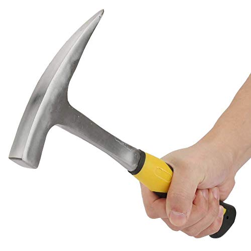 Fafeicy Martillo geológico de pico de pato de doble cabeza, martillo de ladrillo de levantamiento geológico de cabeza plana de acero de alto carbono con mango de goma cómodo(S)