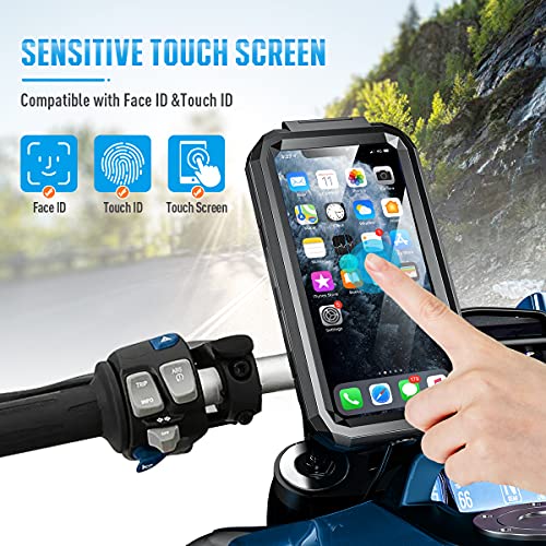Faneam Soporte Movil Bicicleta Impermeable Soporte Movil Moto Universal Soporte de Movil para Moto Rotación 360° Soporte Movil Motocicleta Anti Vibración Soporte Teléfono Moto, Touch & Face ID (S)