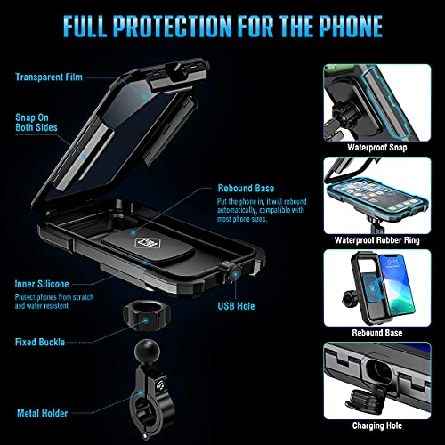 Faneam Soporte Movil Bicicleta Impermeable Soporte Movil Moto Universal Soporte de Movil para Moto Rotación 360° Soporte Movil Motocicleta Anti Vibración Soporte Teléfono Moto, Touch & Face ID (S)
