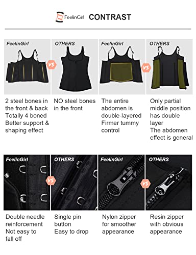 FeelinGirl Mujer Corsé Chaleco con 4 Huesos Plásticos Faja Reductora con Tirantes Ajustables Underbust Entrenador de Cintura con Cremallera y Ganchos Tejido Saludable