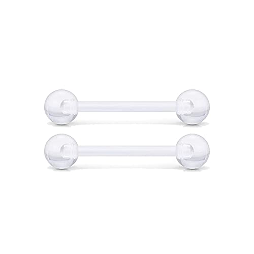 FengFZ 2 unids Clear Flexible Acrílico Linda Recta Anillos Barbells Nipple Retaining Piercing 12mm 14mm 16mm 18mm (Main Stone Color : 14mm, Metal Color : Acrylic)