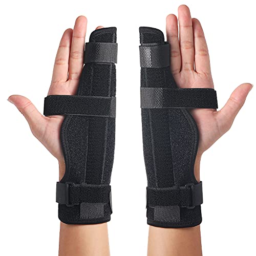Férula de Dedo Metacarpiano Férula de Meñique de Soporte de Mano Soporte de Férula Estabilizador de Dedo de Fractura de Pulgar Muñeca Transpirable Manga de Soporte para Dedos Fijos (Negro)