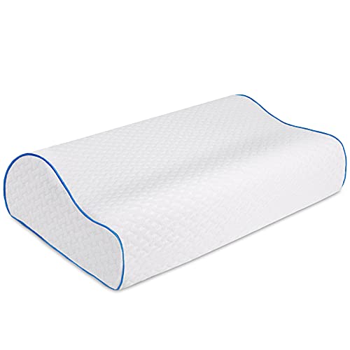 Findigit Almohada Espuma de Memoria, Almohada Viscoelastica, Almohada de Altura Seleccionable, Almohada Cervical, Almohada Ortopédica para Cama, Funda Extraíble y Lavable (Azul con Agujeros)