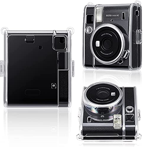 Fintie Funda para cámara instantánea Fujifilm Instax Mini 40, de PVC, rígida, con correa de arco iris desmontable, transparente