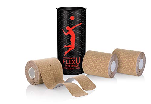 FlexU Kinesiology Tape - 3 INCH Wide, Specially Designed PRECUT Y Shape ; 2 Roll Pack Beige (40 7.5cmX25cm Strips)