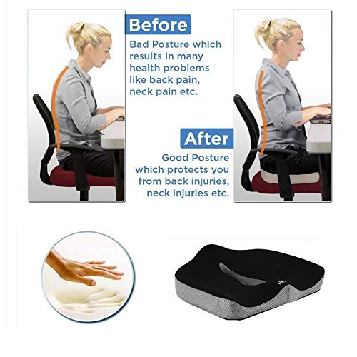 Flybiz Coxis de Espuma Memoria Portátil para Hemorroides, Ortopédico Coxis de con Memoria para Silla y Asiento con Forro Transpirable - Alivio del Dolor Lumbar, cóccix, ciática y corrección de Cadera