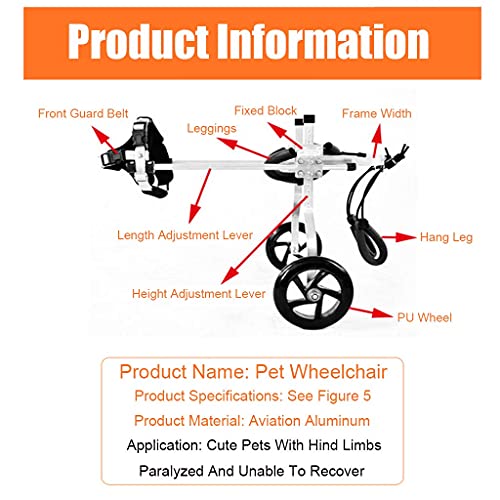 FXBFAG Silla de Ruedas para Mascotas, Silla de Ruedas para Perros para Perros Grandes, Animales discapacitados, extremidades anteriores, extremidades traseras, Carro eléctrico, 2 Ruedas, Silla de r